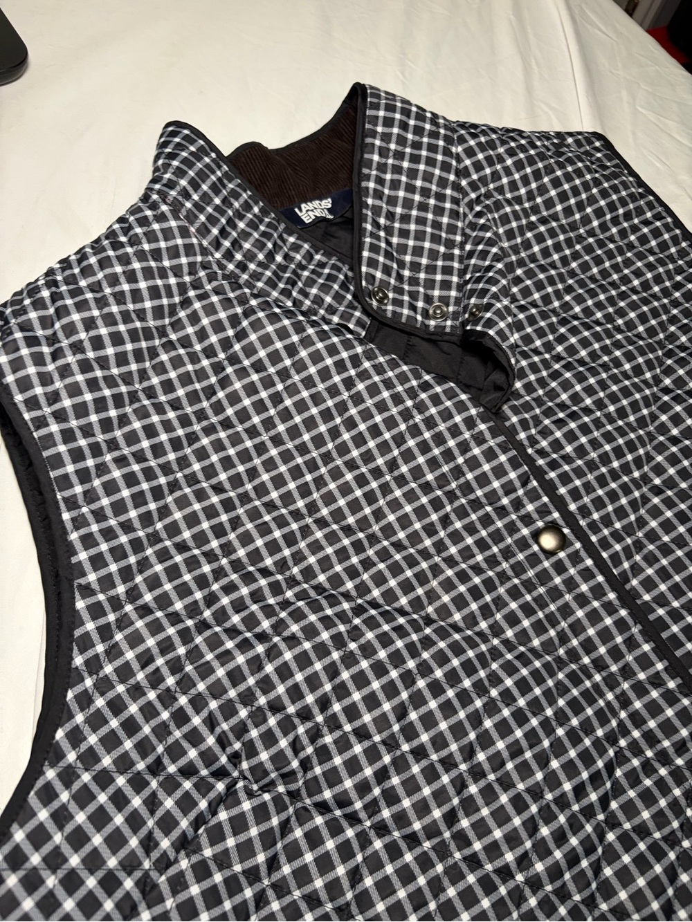 Lands’ End PrimaLoft Quilted Insulated Vest/Black & White Gingham Plaid Size 2X